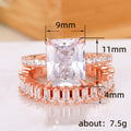 Rose Gold Tone Rectangular Stone and Baguette Band Ring Set view 5