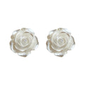 White Pearlescent Layered Rose Clear Stone Center Stud Earrings view 5