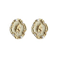 Gold Cream Enamel Cameo Stud Earrings Pearl Profile view 5
