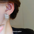 Silver Tone Crystal Firework Burst Stud Earrings With Decorative Metal Accents view 3