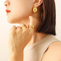 Hollow Chunky C-Shape Stud Earrings Gold Steel Pair view 3