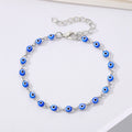 Silver Tone Linked Blue Evil Eye Chain Bracelet with Extension view 2