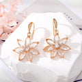 Gold Tone Crystal Petal Flower Hook Earrings in Five Colors view 2