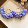 Fabric Flower Hoop Earrings in Four Soft Colorways view 9