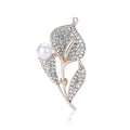 Crystal Double Leaf Stem Brooch with White Pearl Accents view 5