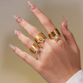 Gold Wide Open Band Ring with Zircon Star Charm Drop Pendant view 4