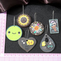 Silver Tone Sunflower Smiley Cat and Ice Cream Acrylic Hook Earrings view 5