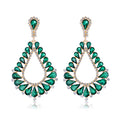 Green Silver Tone Green Teardrop Fan Openwork Crystal Four Designs Metal Dangle Earrings view 1
