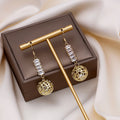 Gold Baguette Crystal Hollow Filigree Ball Drop Earrings view 2