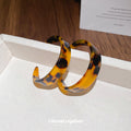 Tortoiseshell Pattern Open Hoop Stud Earrings With Slim Profile view 3