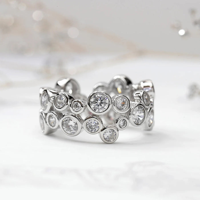 Silver Multi Bezel Bubble CZ Cluster Geometric Band Ring