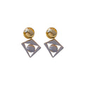Two Tone Geometric Square and Circle Drop Earrings view 5