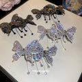 Silver Crystal Butterfly Mesh Duckbill Hair Clips Pair view 2