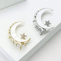 Dripping Crescent Moon And Star Brooch In Gold And Silver Tones view 3