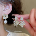 Gold Tone Floral Branch And Pearl Drop Stud Earrings view 2