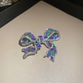 Silver Tone Bow Brooch With Purple Green And Blue Crystals view 6