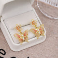 Pink Gradient Butterfly Dangle Earrings Flower Pearl Gold view 2