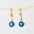 Round Evil Eye Huggie Drop Earrings in Fourteen Color Finishes view 6