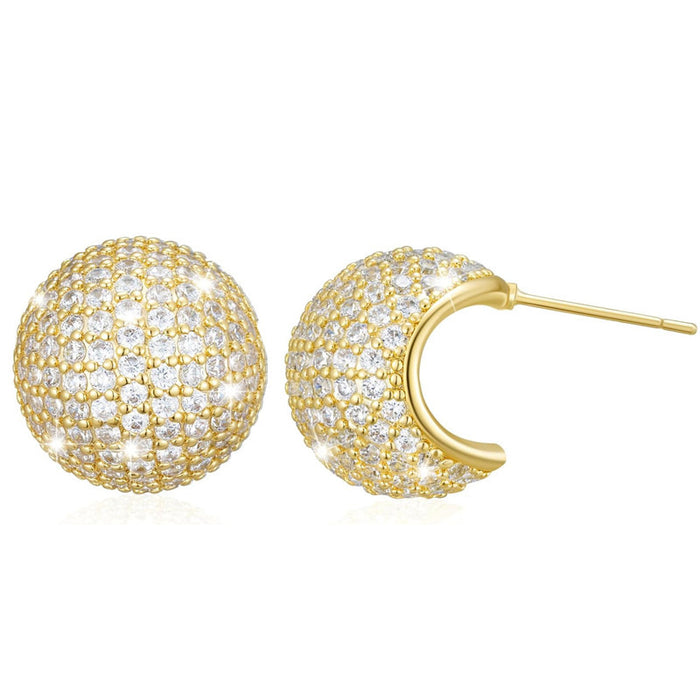 Pave Crystal Ball Stud Earrings Gold Or Silver Tone