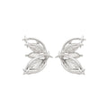 Silver Tone Crystal Wing Stud Earrings with Layered Feathers view 5