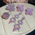 Silver Pink Stone Flower Earrings Rings Four Styles view 3