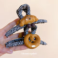 Gingham Fabric Claw Clip Croissant Charm Black White view 2