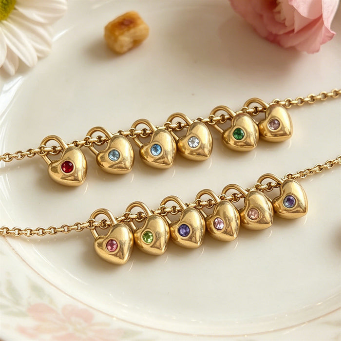 Gold Tone Chain Necklaces With Heart Clasp Birthstone Pendants