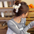 White Flower Pearl Claw Clip Glossy Bloom Hair Accessory view 4