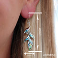 Silver Tone Blue Green Enamel Layered Leaf Drop Earrings view 4
