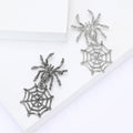 Spider and Web Dangle Brooch Hammered Body Silver and Black view 1