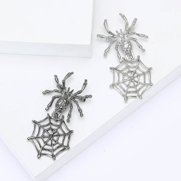 Spider and Web Dangle Brooch Hammered Body Silver and Black