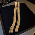 Long Metallic Fringe Earrings in Gold and Silver Tones view 6