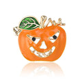 Orange Jack O Lantern Pumpkin Brooch With Green Leaf view 4