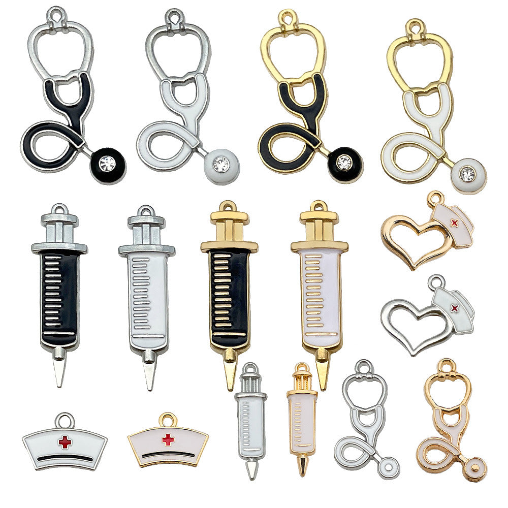 Zinc Alloy Doctor Nurse Hat Syringe Stethoscope Nurse Cap Charm Pendant for DIY Jewelry Making