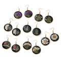 Black Resin Pressed Flower Round Drop Earrings 7 Designs view 5