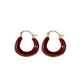 Deep Red Resin and Gold Tone Rounded Huggie Hoop Earrings view 5