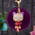 Jeweled Fortune Cat Keychains with Fifteen Pom Pom Color Combinations view 3