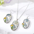 Pressed Blue Flower Face Profile Necklace and Hook Earring Options view 2