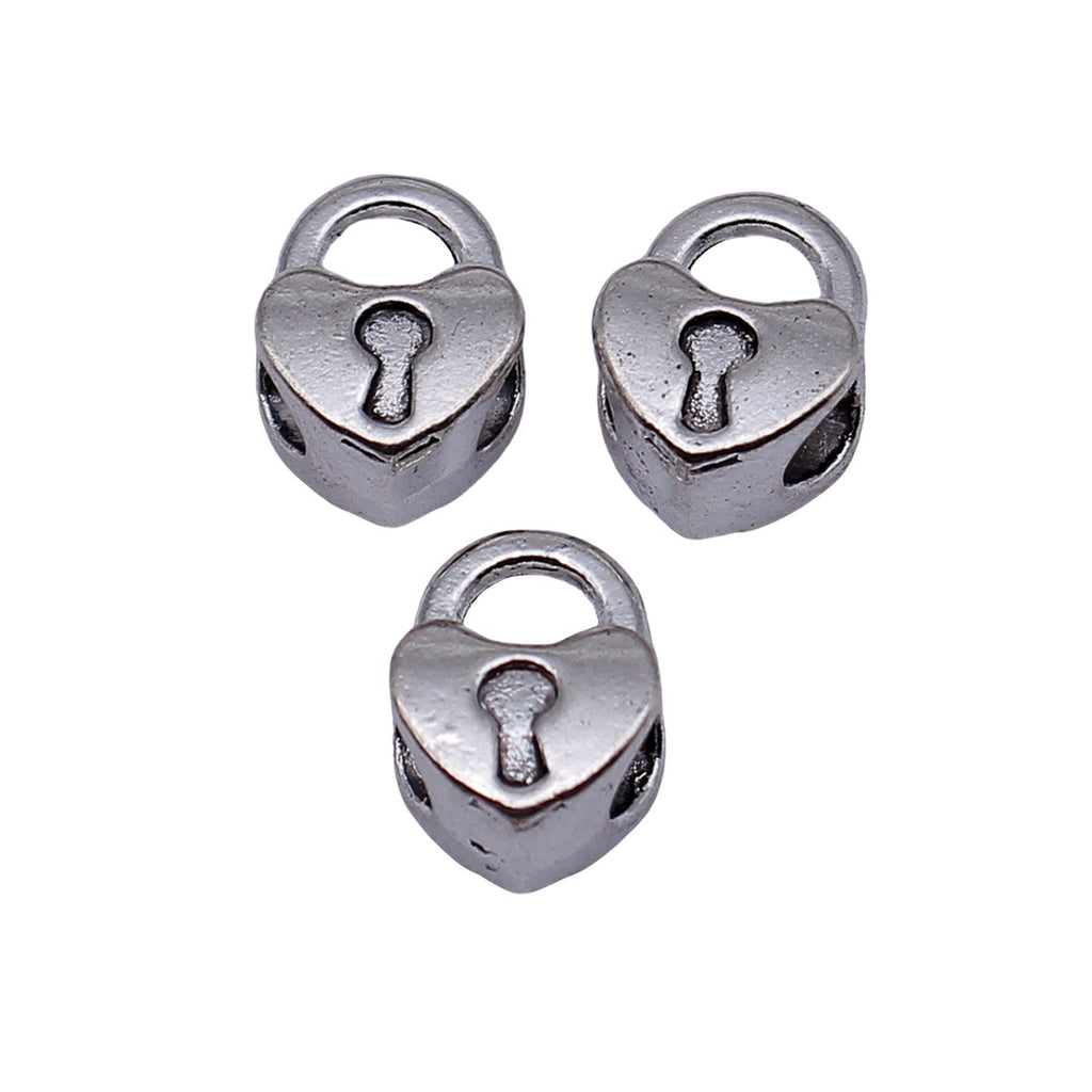 13x9.6x7.1mm 1.6g Antique Silver Zinc Alloy 3D Heart Lock Large Hole Beads for DIY Bracelet Jewelry Making