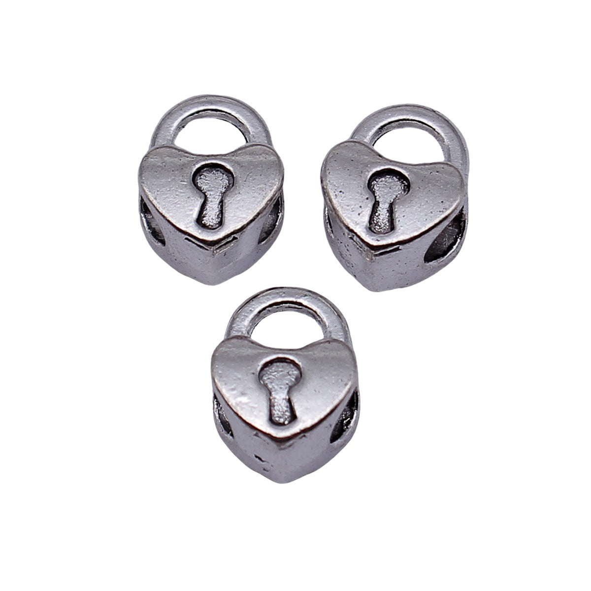 13x9.6x7.1mm 1.6g Antique Silver Zinc Alloy 3D Heart Lock Large Hole Beads for DIY Bracelet Jewelry Making