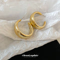 Gold Tone Wide Polished C Shaped Statement Hoop Earrings view 4