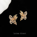 Gold Crystal Butterfly Flower Cluster Stud Earrings Pair view 6