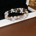 Gold Silver Pearl Rhinestone Multi Layer Open Cuffs view 8