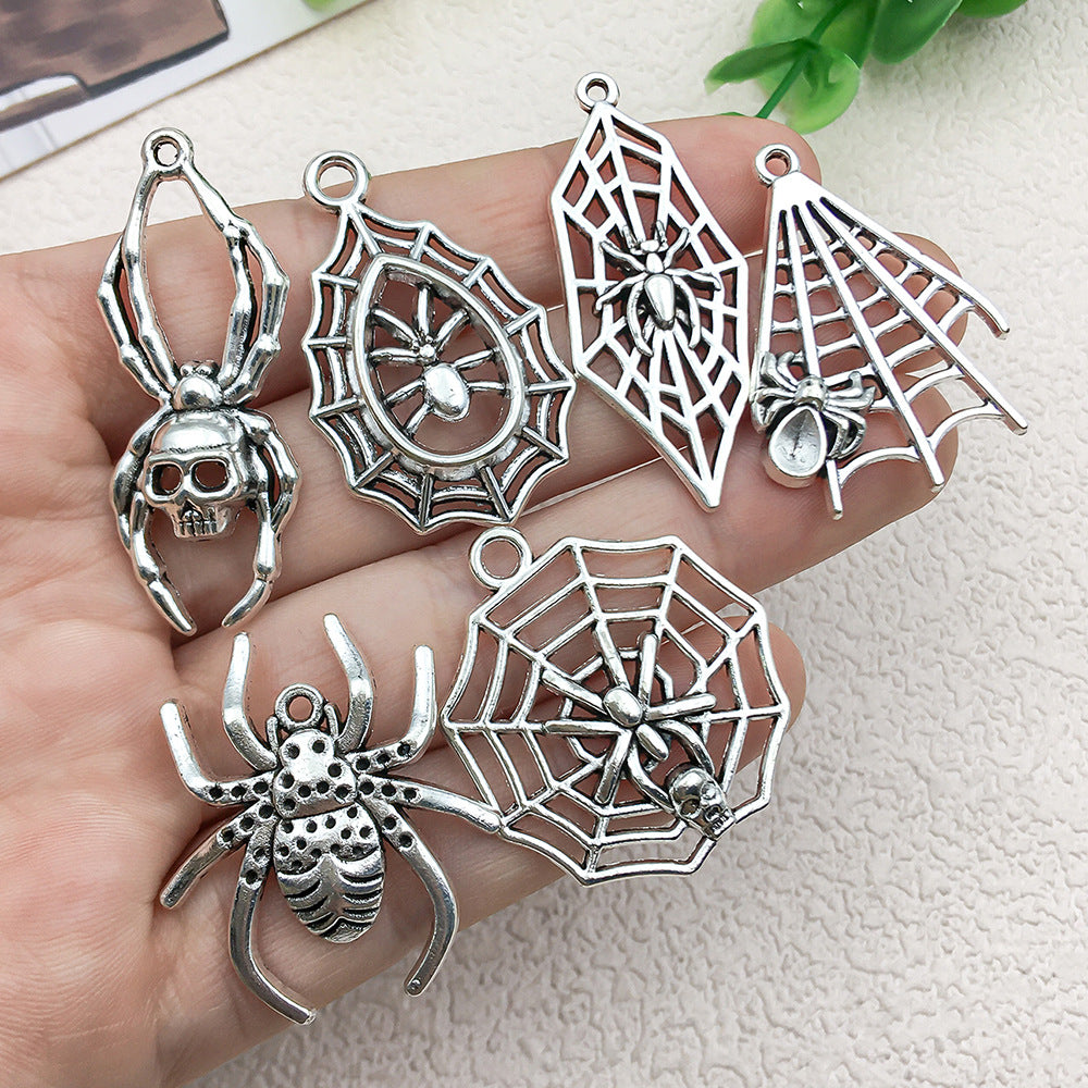 Antique Silver Zinc Alloy Bat Spider Spider Web Charm Pendant for DIY Necklace