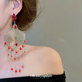 Red Crystal Filigree Long Tassel Earrings Statement Jewelry view 3