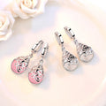 Silver Filigree Teardrop Cat Eye Drop Earrings Pink White view 4