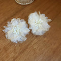Blue And White Layered Mesh Flower Beaded Stud Earrings view 6