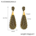 Gold Black White Stripe Teardrop Enamel Dangle Drop Earrings view 6