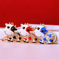 Jeweled Cow Keychains With Enamel Spots and Braided Wrist Straps view 4