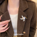 White Enamel Dove Brooch With Crystal Wing And Branch view 3